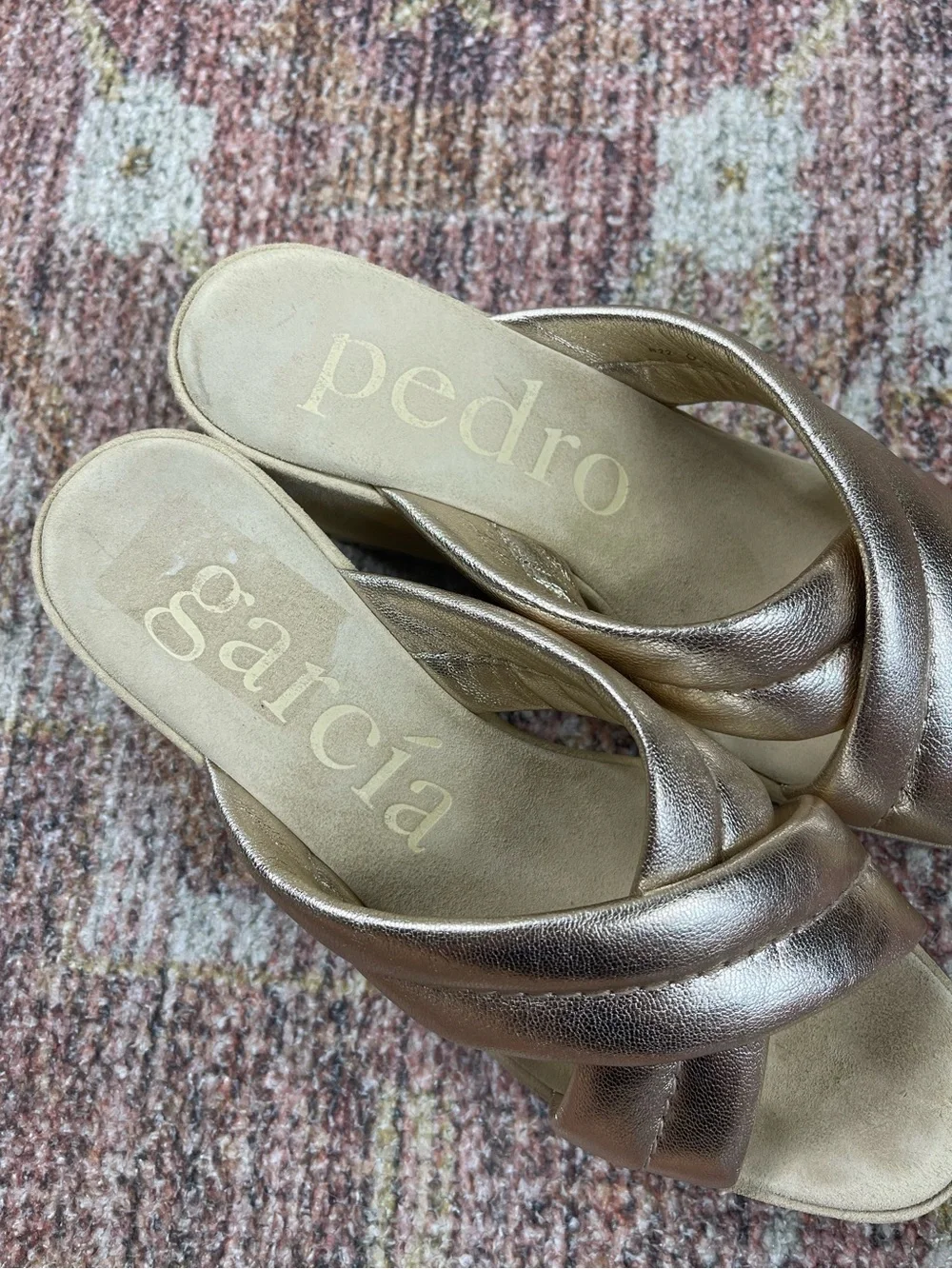 Pedro Garcia Florina Metallic Crisscross Platform Sandals Suede Size 41 US 10.5